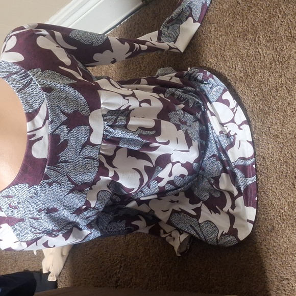 Purple with blue strips white black patterns long sleeve shirt - Picture 2 of 2